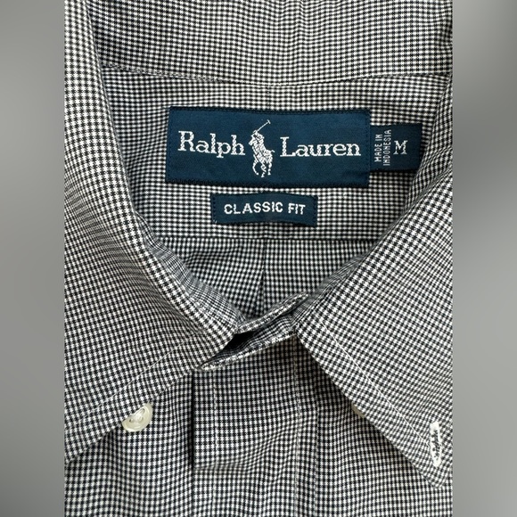 RALPH LAUREN CHECK micro plaid button down shirt short sleeve mens M purple pony - Picture 2 of 8